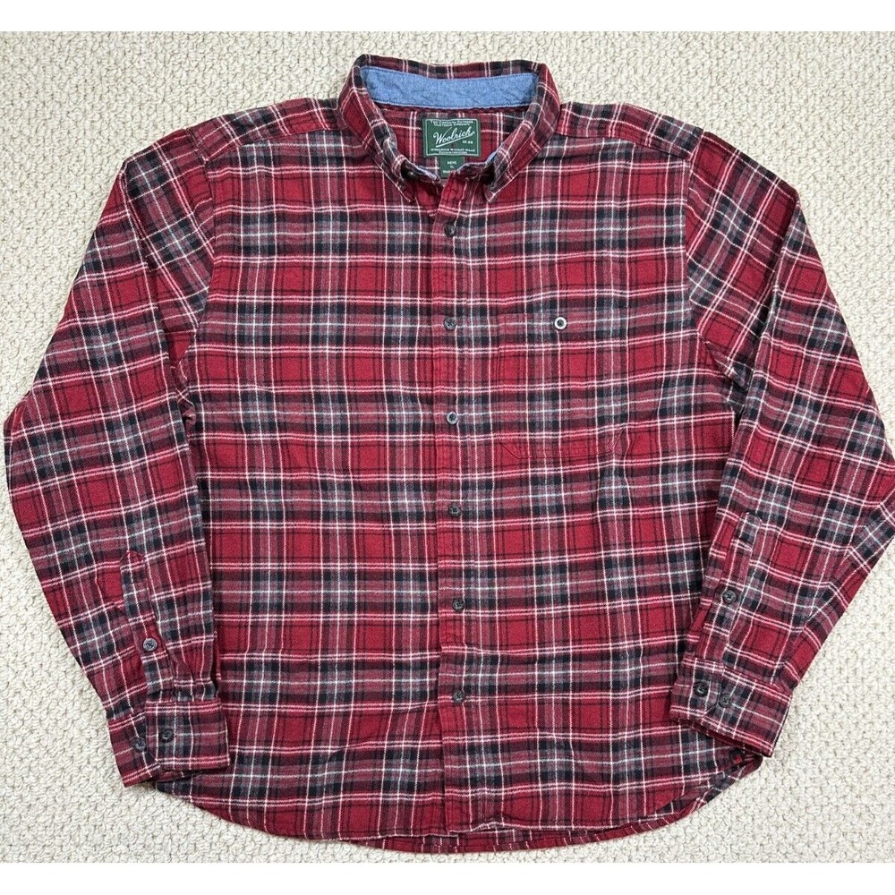 Woolrich Flannel Shirt Mens XL Ruby Red/Black Plaid Long Sleeve Button Down